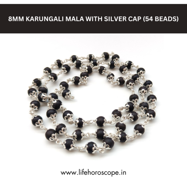 8mm Karungali Mala With Silver Cap - Life Horoscope